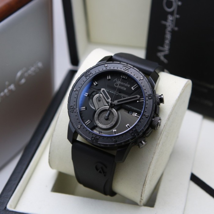 ✨Sale Jam Tangan Pria Alexandre Christie Ac6627 Ac 6627 Black Rubber Berkualitas