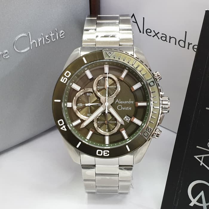 ✨Sale Alexandre Christie 6543Mc / Ac6543 Silver Green Original  Garansi Terbaru