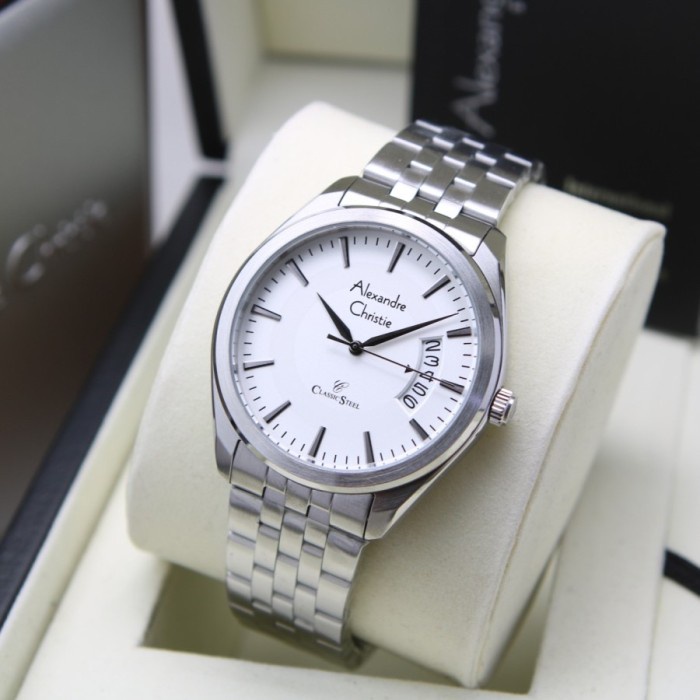 ✨Ready Jam Tangan Pria Alexandre Christie Ac 8674 Md Original Silver White Limited