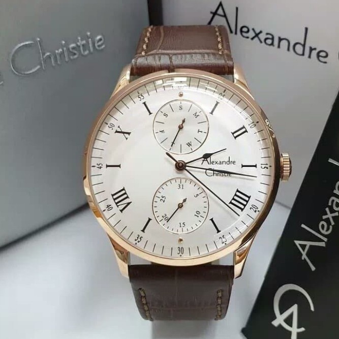 ✨Sale Jam Tangan Pria Alexander Christie Ac6437 Ac 6437 Gold Dial White Berkualitas