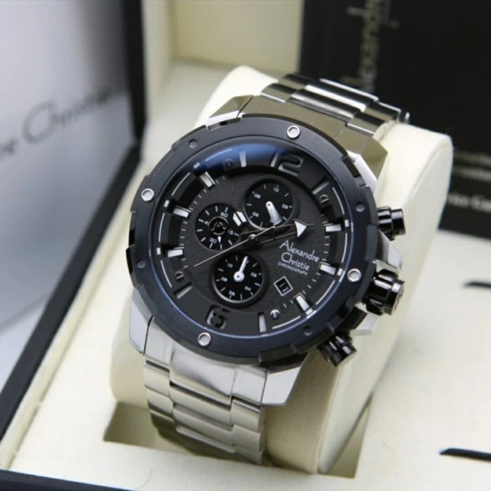 ✨Ready Alexandre Christie Ac6410 Ac 6410 Silver Black Jam Tangan Pria Diskon