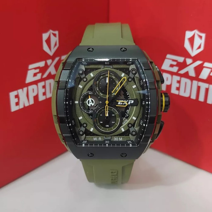 ✨Ready Expedition E6782 E 6782 Green Black Rubber Band Original Jam Pria Terbatas