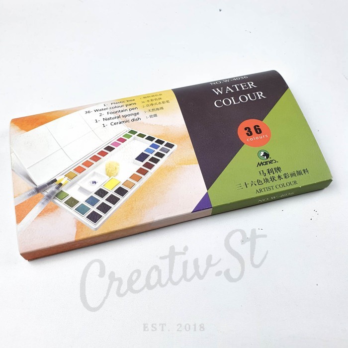 

Promo Maries Cat Air Padat Solid Watercolour Pocket Set 36 Colors Box Cake