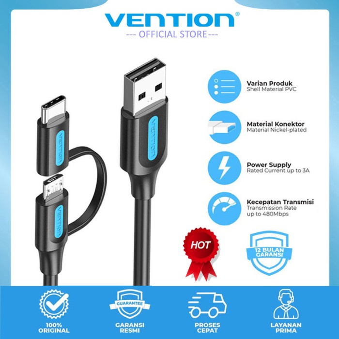 VENTION KABEL MICRO USB TYPE C 2 IN 1 ADAPTER MICRO USB TO TYPE C