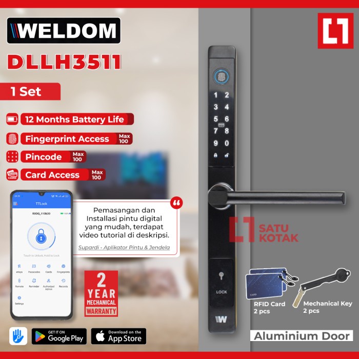 [New Ori] Weldom Digital Smart Handle Aluminium Door Lock Kunci Pintu Sidik Jari Limited