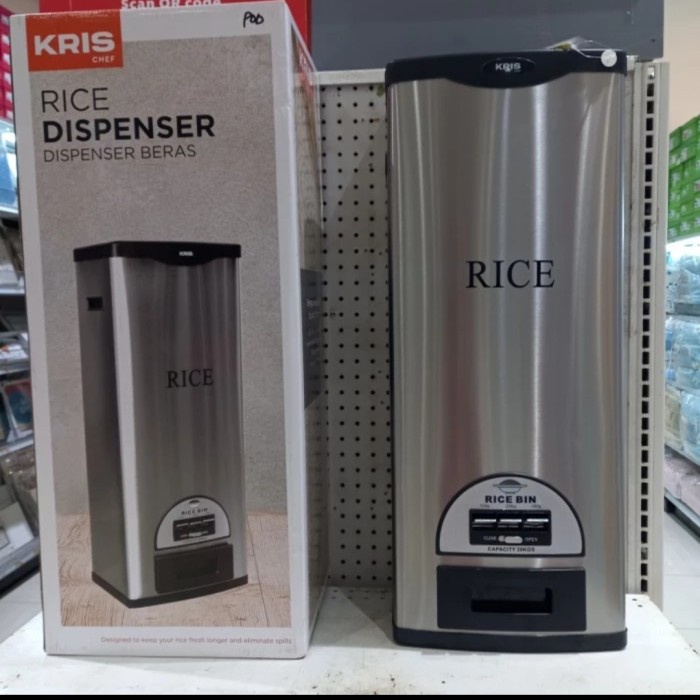 [Baru] Rice Box Krischef - Tempat Beras 30Kg - Dispenser Beras Stainless Terbaru