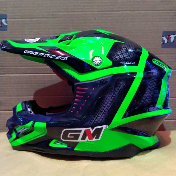 ✨Termurah Helm Gm Super Cross Se Tracker Green Fluo Helm Full Face Terbaru