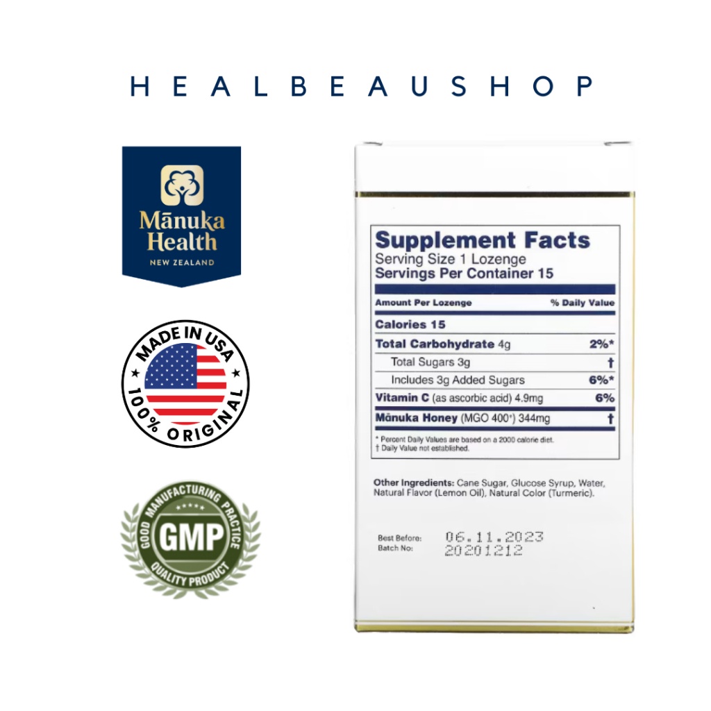 

Manuka Health Lozenges Permen Madu Propolis Lemon MGO400 Isi 15 Butir Orginal USA