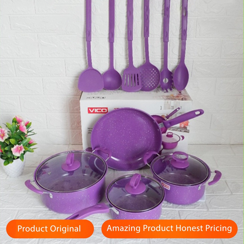 Panci Set Teflon Marble 13 Pcs Cooare Set Tutup Kaca Serbaguna