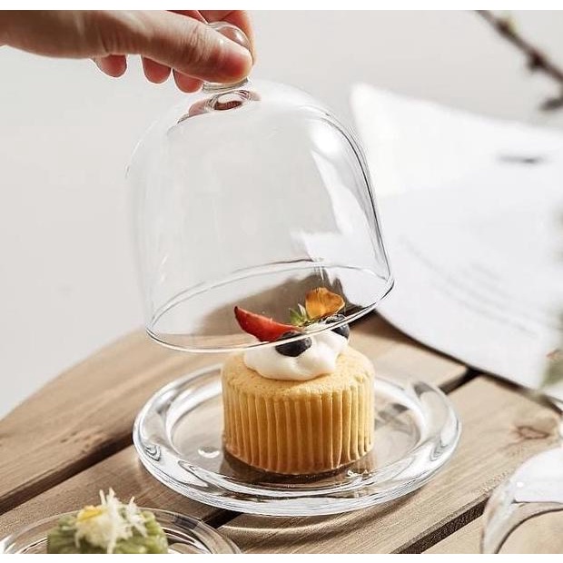 Wadah Kue Cupcake Macaron Buah Cake Dome Glass Stand Cover Mini Displa LS