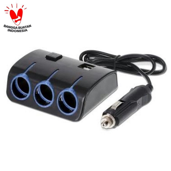 3 slot sockets lighter + 2 slot usb charger blue led