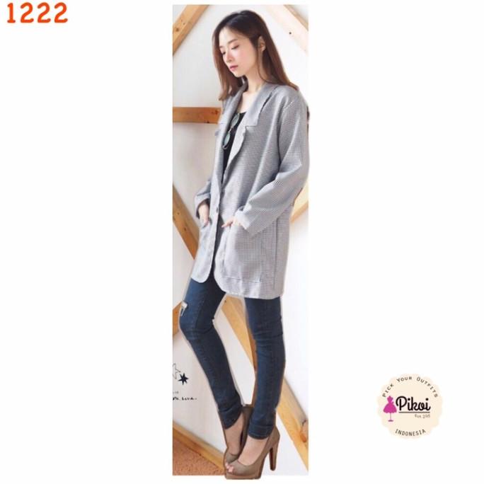 Blazer Wanita Kantor / Blazer Panjang Houndstooth Blazer Stradivarius Original