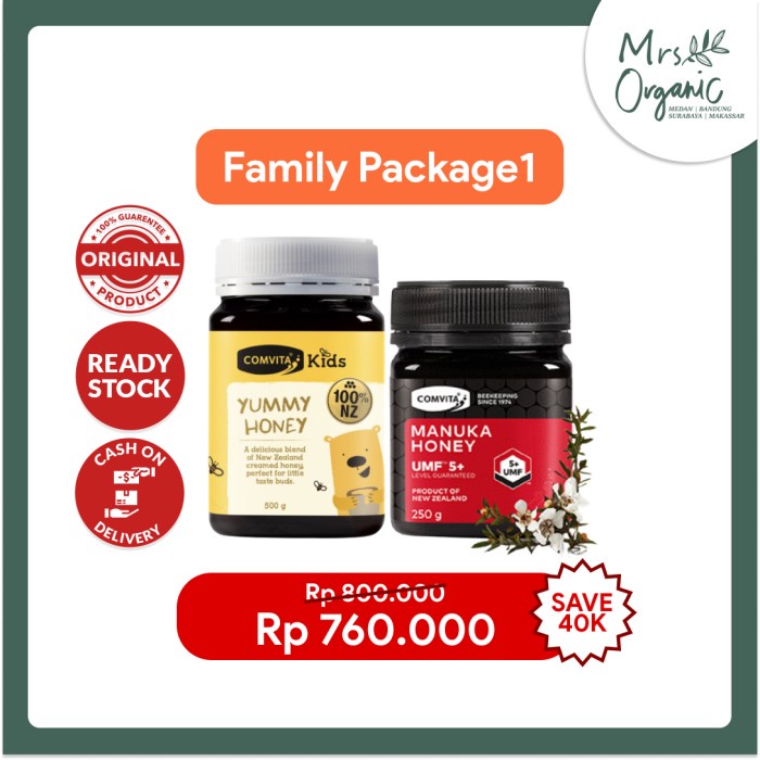 

Paket 1 Madu Honey Comvita Manuka Kids Yummy 500G + Umf 5+ 250 G