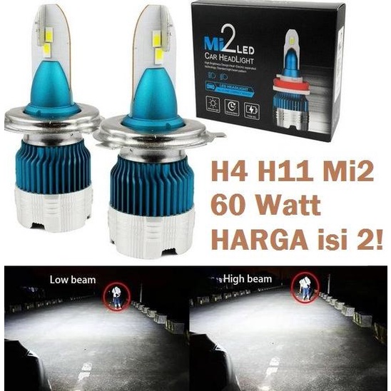 *****] Lampu LED MI2 H4 H11 MINI bohlam utama head lamp head light mobil 60W