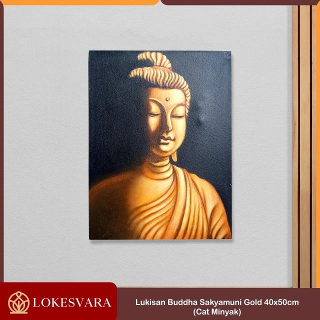~~~~~] Lukisan Painting Hiasan Dinding Buddha Sakyamuni Gold 40x50cm