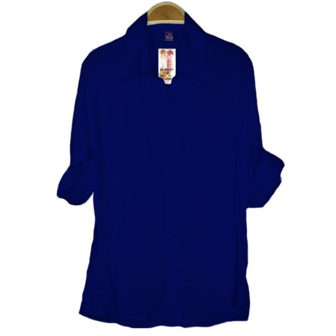 Kemeja Atasan Wanita Basic Polos Katun Rayon Adem Warna Biru Navy Tua Berkualitas