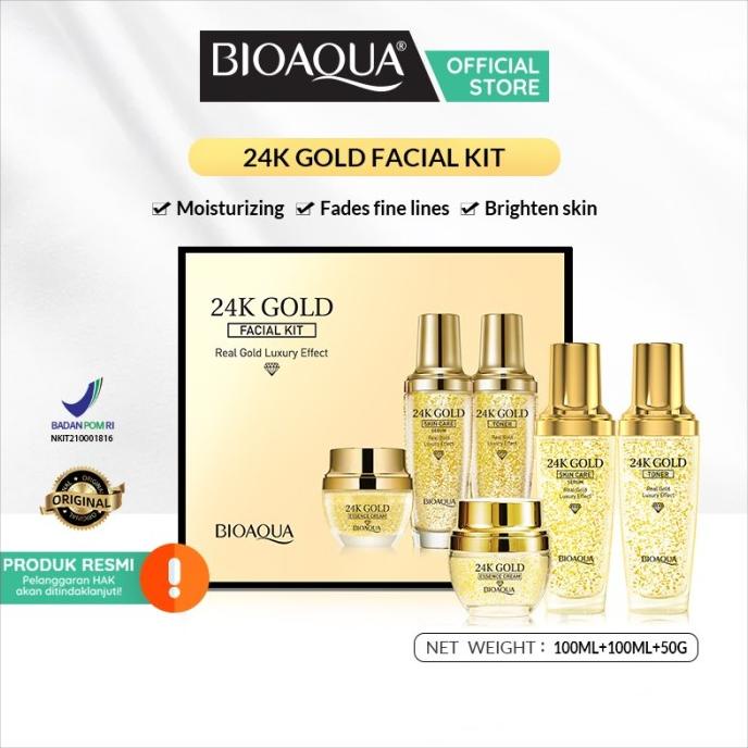 BIOAQUA 24K Gold Facial Kit Paket Skincare ( Toner,Serum,Cream)