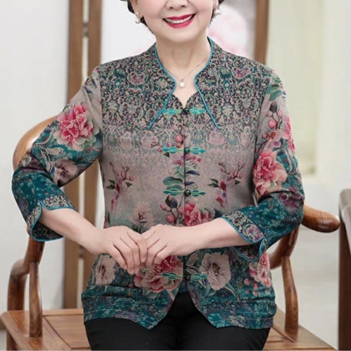 Atasan Blouse Oriental Cheongsam Senior Orang Tua Qipao Imlek Cny Cvf