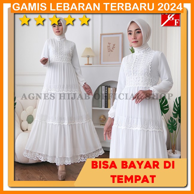 Gamis Wanita Kekinian Dewasa Terbaru 2024 Putih Bw Tulang Abya Pakaian Umroh Perempuan Syari Muslima