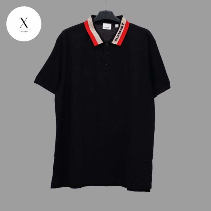 Burberry Polo Shirt Collar Pique In Black Kaos Kemeja Pria dan Wanita Original