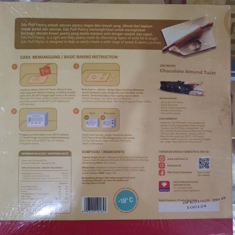 

Gosend Only!!! Edo Puff Pastry Sheet ( Kemasan 750Gr )