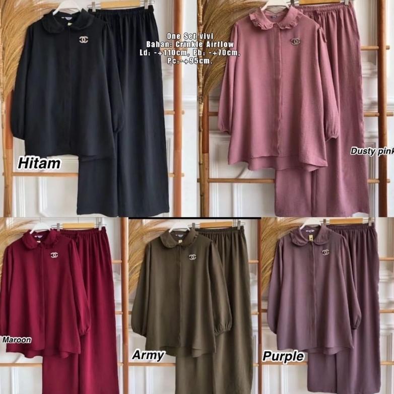 Baju Set Polos Setelan Crinkle Airflow Bella Ld 110 // One Set Bella // Set Revon Crinkle // One Set