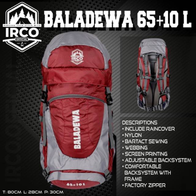 Paket Komplit Tas Keril Gunung Irco Seri Baladewa - Crrier Sb Matras Headlampt