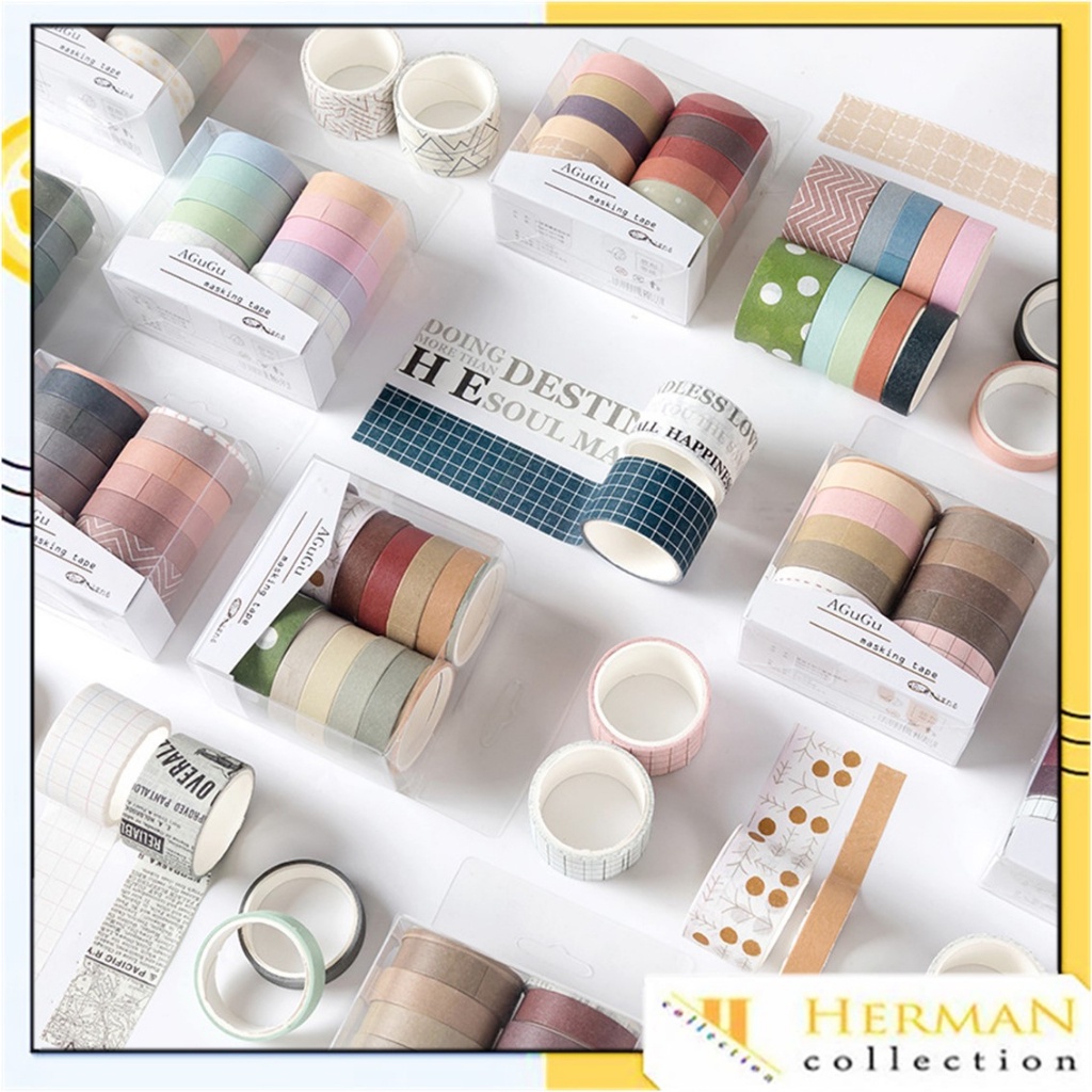 

HC Masking Tape Set 10Pcs Essential Collection Basic Pattern Isi 10 Selotip Bahan Kertas Washi Tape Warna Warni DIY Scrapbook Journal Kotak Box Aeshtetic