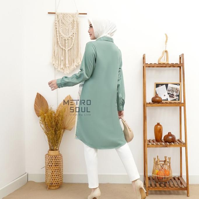New Metrosoul Tunik Sakura Kemeja Pink Hijau Sage Print Bunga Katun Impor Original