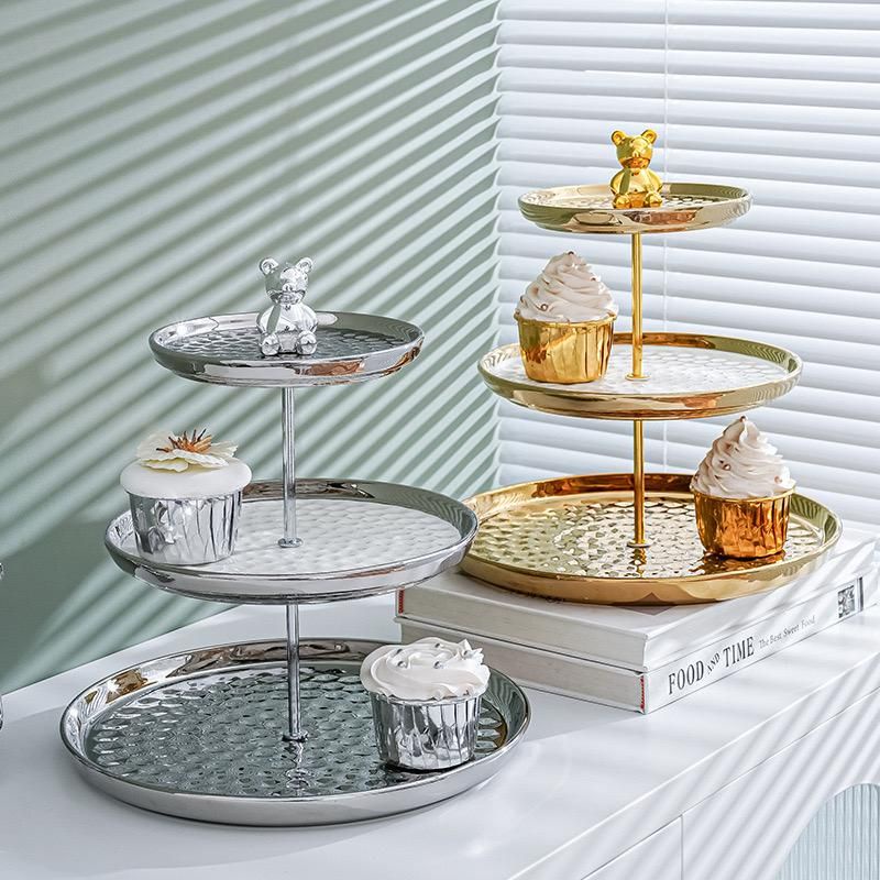 Tempat Kue Susun Gold Putih Silver Cake Stand Gold Silver piring kue susun gold Piring tingkat gold 