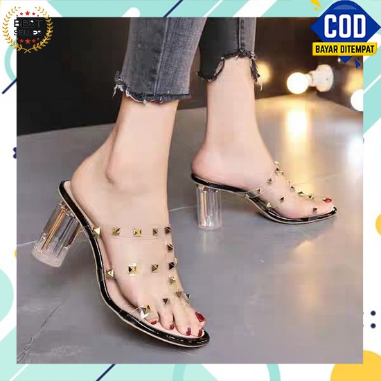 Sandal Sendal High Heels Higheels Highels Hight Higt Hels Hells Heals Hils Hak Tinggi Empuk Kaca Tra