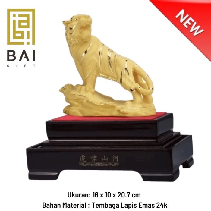 Pajangan Patung Shio Macan Hoki Lapis EMAS 24K Patung Shio Macan
