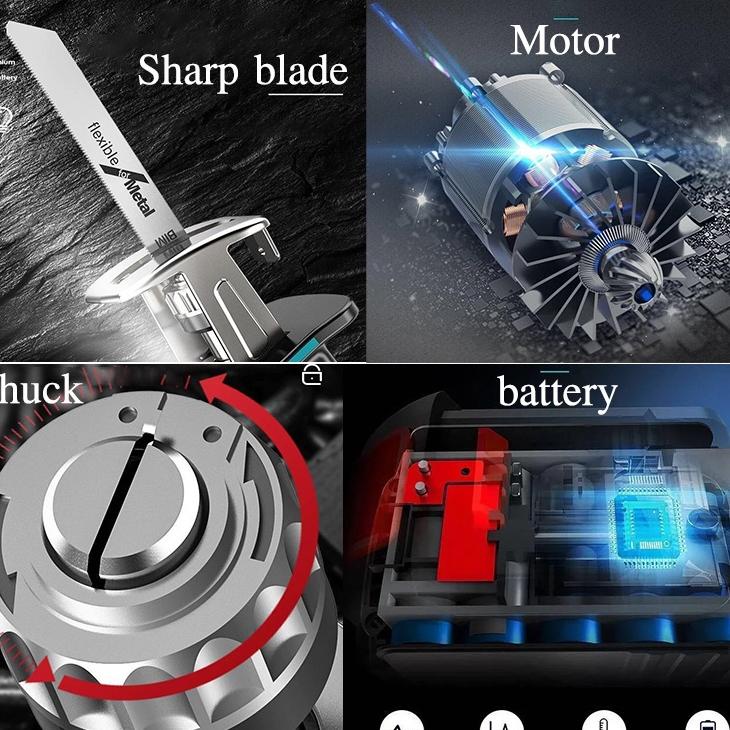 Gergaji 198V Mesin Gergaji Kayu Gergaji Bolak-Balik Tanpa Kabel Gergaji Listrik Mesin Gergaji Mesin 