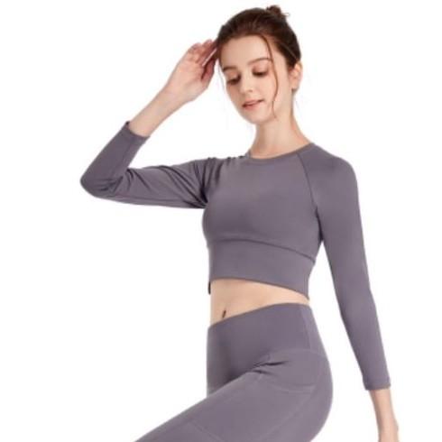 BAJU OLAHRAGA WANITA LENGAN PANJANG MODEL CROP YOGA/ZUMBA I0531
