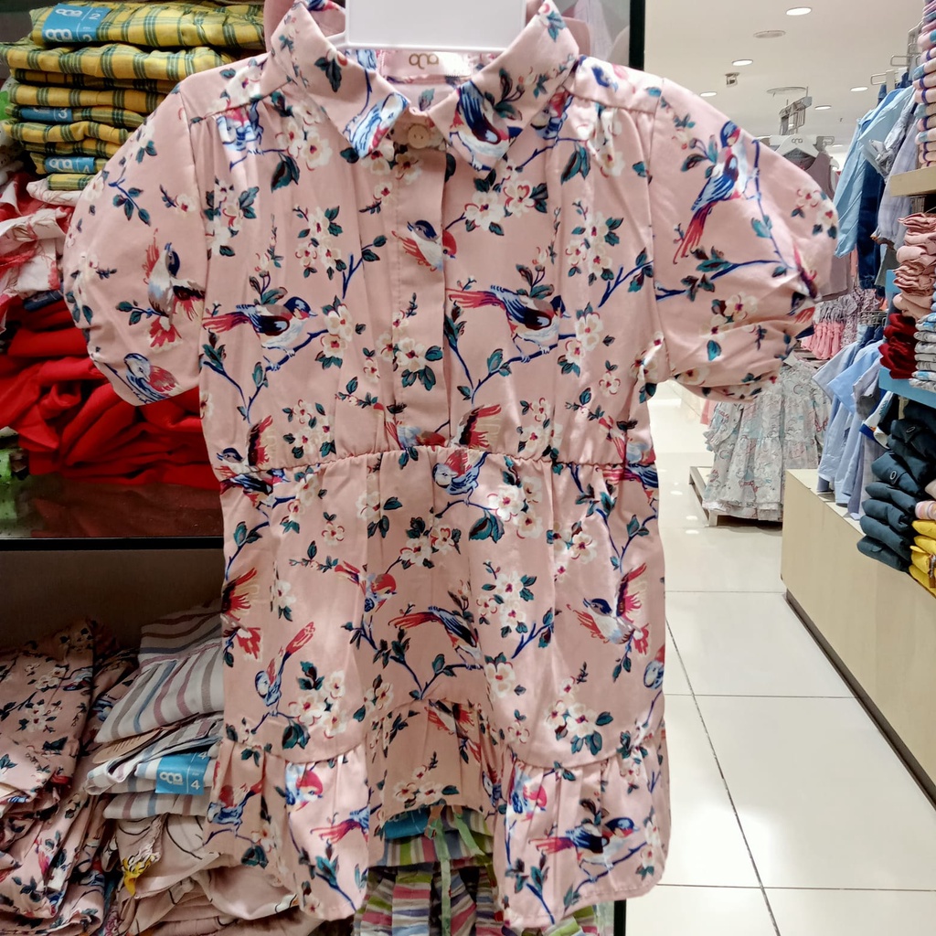 QNA dress berkerah anak super lucu semi formal motif warna nude pink