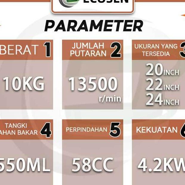 Ecosen Mesin Potong Kayu 58Cc 20/22/24" Chainsaw 2Tak Untuk /Gergaji Mesin/Mesin Gergaji Kayu/Gergaji Potong Pohon Kayu