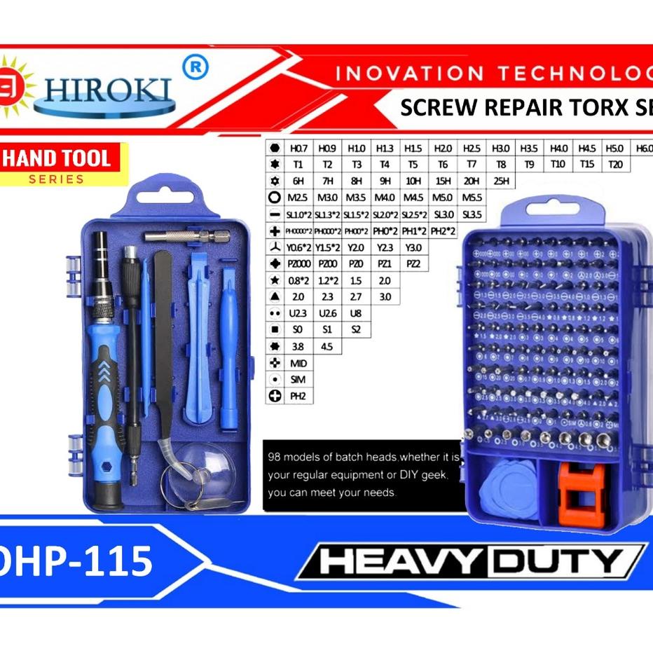 Hiroki Complete Screwdriver Torx Repair Set Poet Kit Mata Obeng Lengkap 115 Pcs Tools Alat Bantu Buk