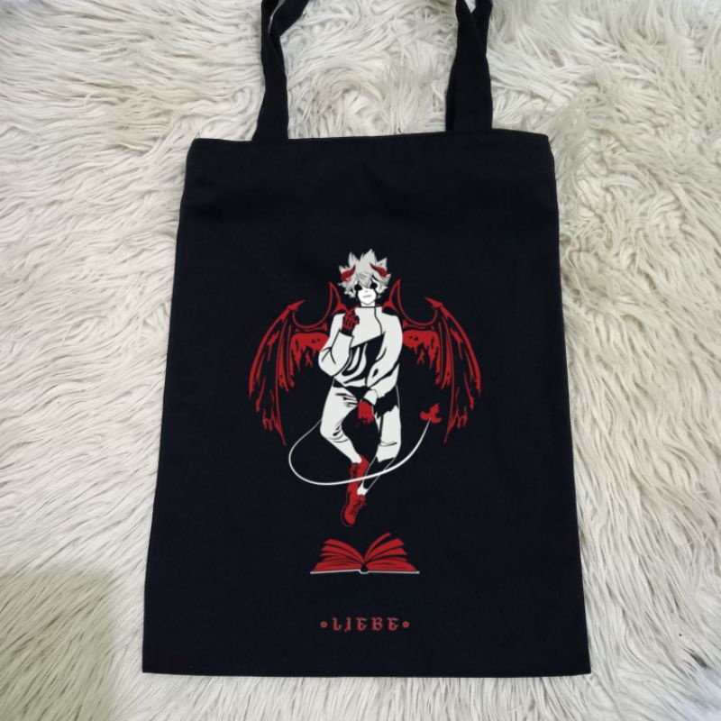 Totebag Hitam Black Clover Anime 100% Kanvas Premium / Tas Jinjing Hitam Anime / Tas Belanja Motif K