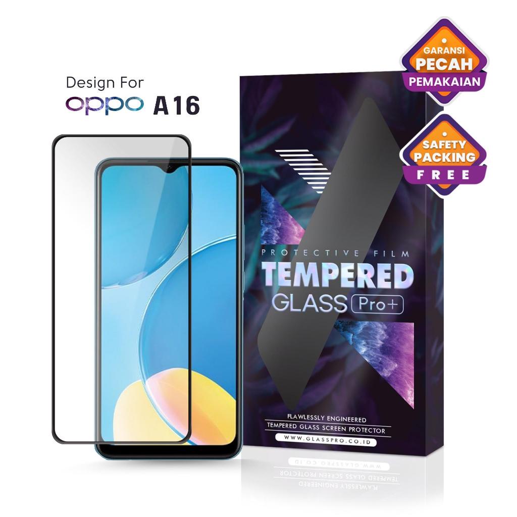 Glass Pro Tempered Glass Oppo A16 Full Cover - Premium