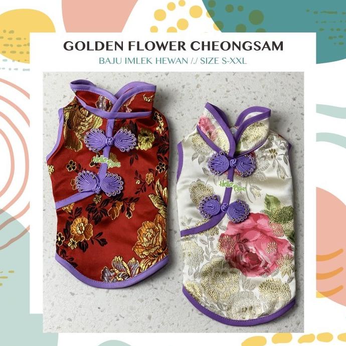 GOLDEN FLOWER CHEONGSAM FOR PET - BAJU IMLEK ANJING KUCING KELINCI DLL RIDARHENDI13