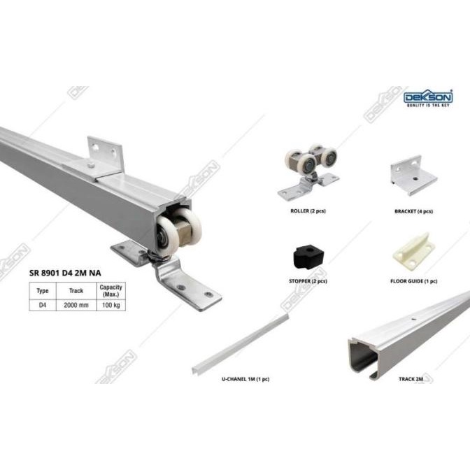 Rel Sliding Untuk Pintu Max.100Cm Aluminium Kayu Baja Type D4 Dekson