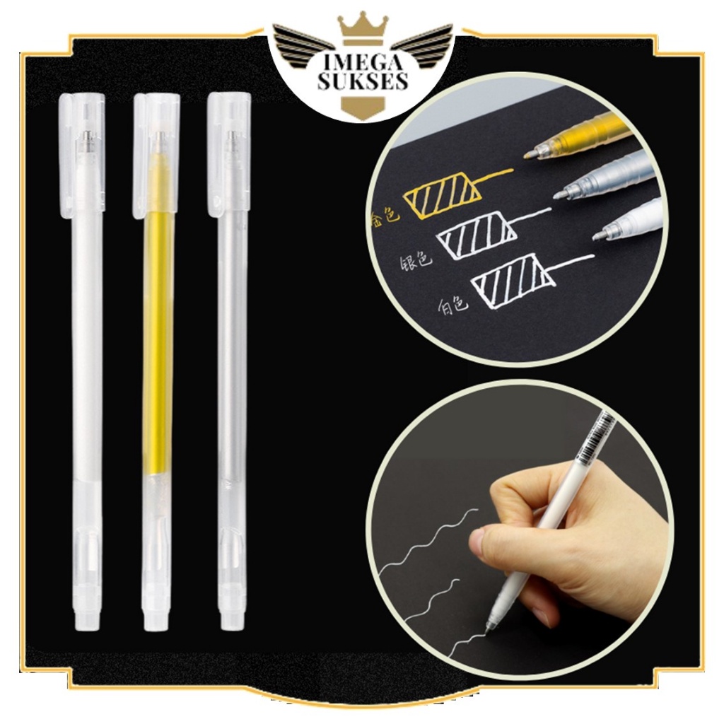 

PHG - Pena Glitter Metalik 0.9mm Pulpen Warna Warni Gold Colour Gel Pen Tinta Metallic Ballpoint Craftwork Scrapbook Silver White Gel Ink