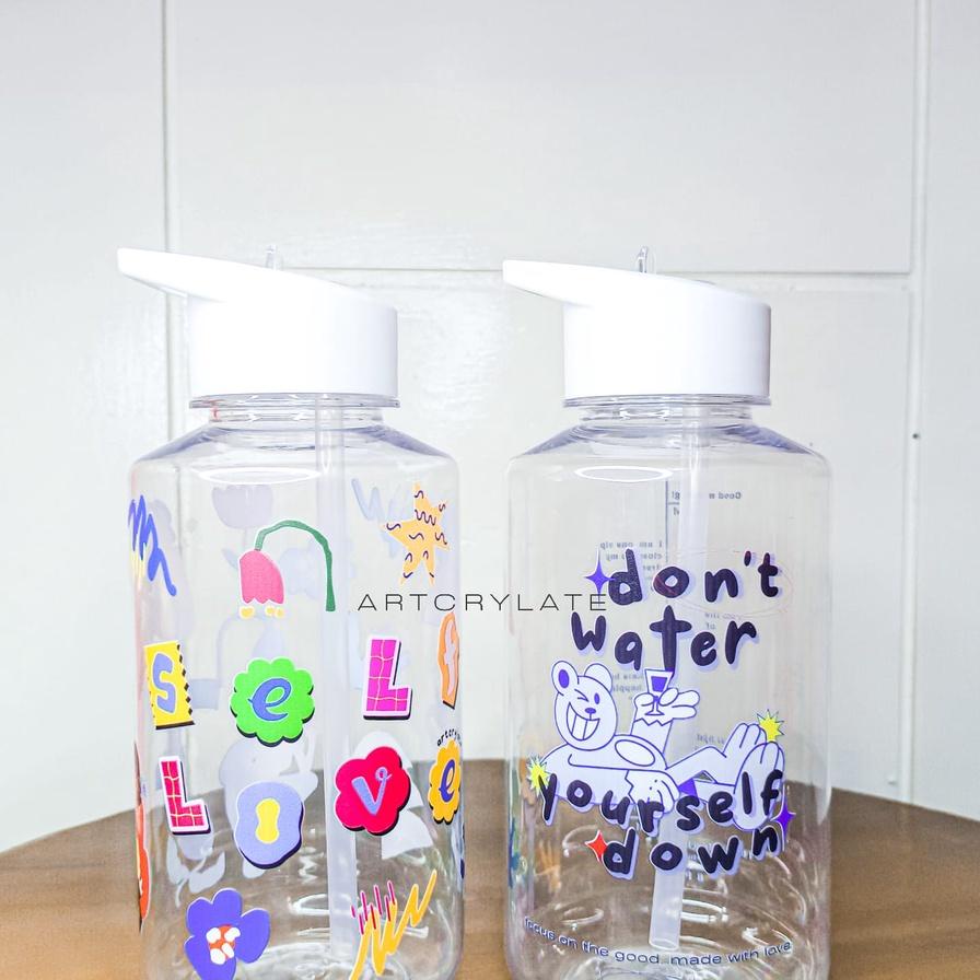Botol Num 1 Liter/Straw Bottle Transparant/Botol Num Lundee+Sedotan/Tumblr Plastik Bening/Tumblr Dun