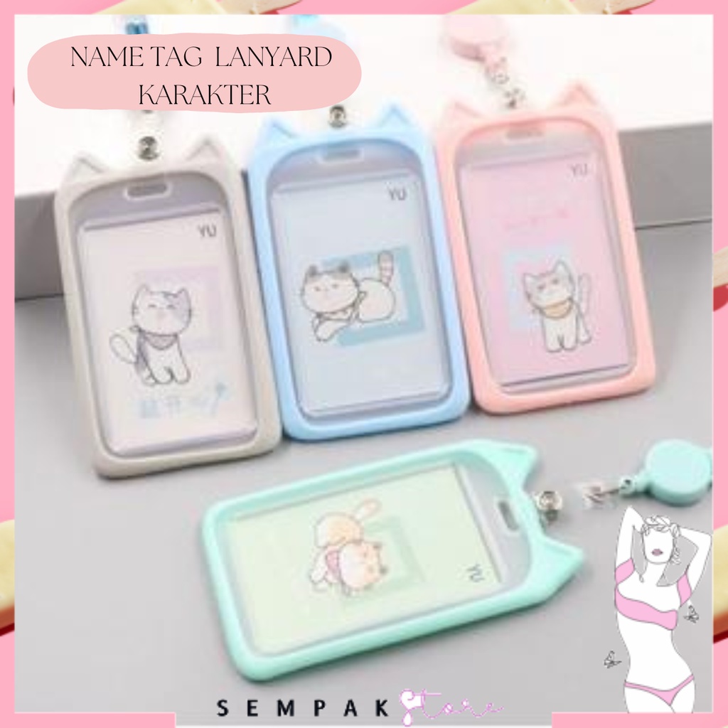 

SS Name Tag Lanyard Gantungan Kartu Motif Kucing Kelinci Akses MRT Busway E-Money Flazz BRIzi Bentuk Karakter Hewan Warna Pastel Lanyart Card Holder Id Card