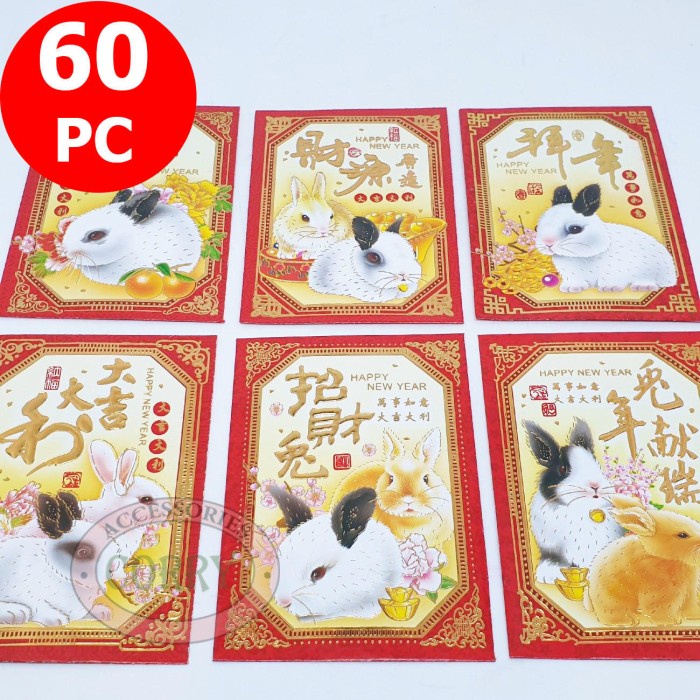 

New! Angpao Kelinci Merah 60 PC Grosir Bulk 11 Cm Imlek Sincia Angpau Hongp Limited