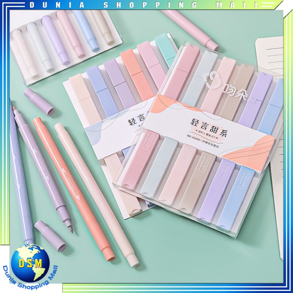 

DSM 1Set Highlighter Dua Sisi Warna pastel 6 Pcs Spidol Warna Double Side Two head Pen Diary Marker Stationery Lucu Unik Penanda Buku Warna Warni Pena Kepala Ganda Ujung Lembut