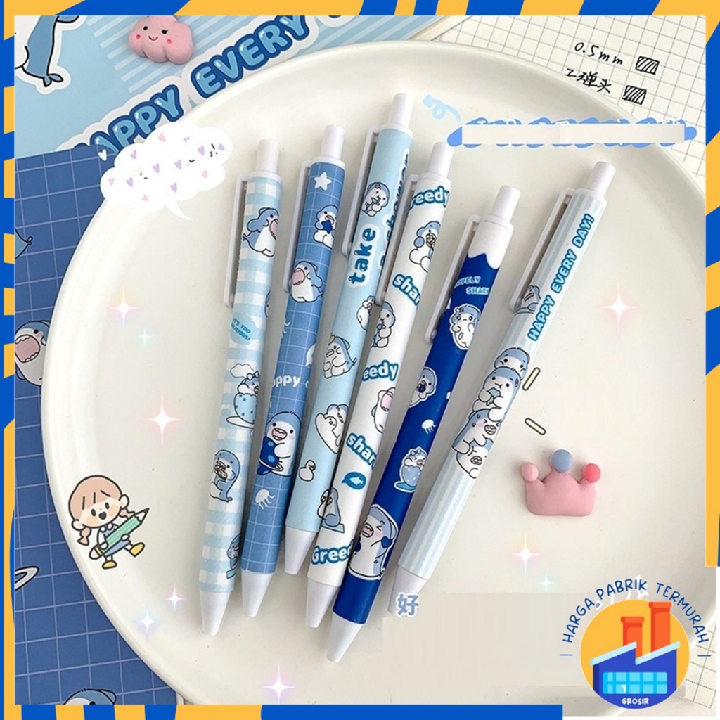 

HPT Pena Cetekan Karakter Motif Hiu Pulpen Warna Blue Shark Tinta Hitam Alat Tulis Sekolah Kantor Pen Bolpoint Stationary Murah