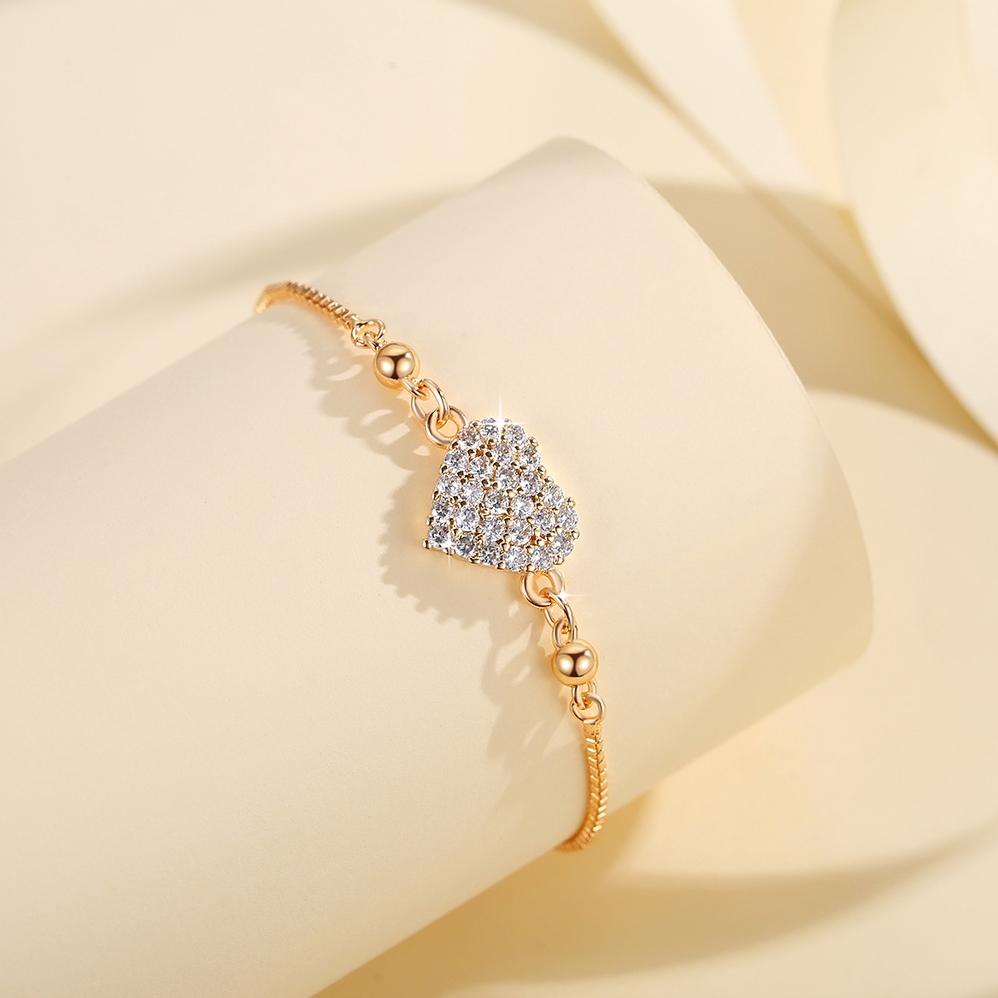 Ready Lanme Jewelry Gelang Cinta Wanita Korea Anti Karat Gelang Serut Hati Titanium Lapis Emas Kristal Berlian Xuping Perhiasan Y741 Asli