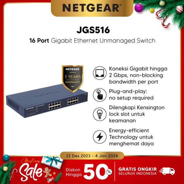 NETGEAR JGS516 SWITCH 16-PORT 10/100/1000 MBPS GIGABIT ETHERNET