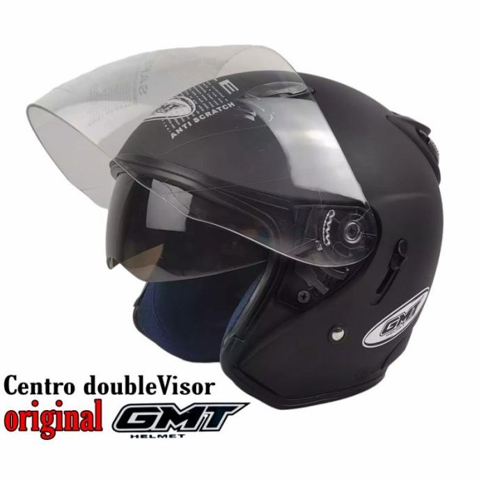 Helm Half Face Double Visor||Gmt Black Doff Original||Helm Motor Sni